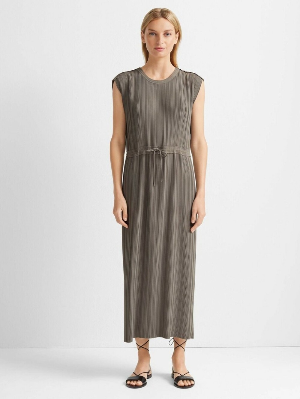 Club Monaco Olive Sleeveless Pleated Drawcord Maxi Dress SZ 0 New With Tags